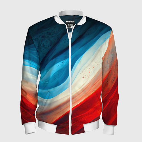 Мужской бомбер Неоновые яркие волны / 3D-Белый – фото 1