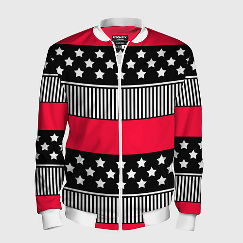 Мужской бомбер Red and black pattern with stripes and stars / 3D-Белый – фото 1