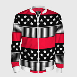 Бомбер мужской Red and black pattern with stripes and stars, цвет: 3D-белый