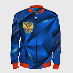 Бомбер мужской Герб РФ на синем объемном фоне, цвет: 3D-красный