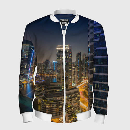 Мужской бомбер Ночной красочный город / 3D-Белый – фото 1