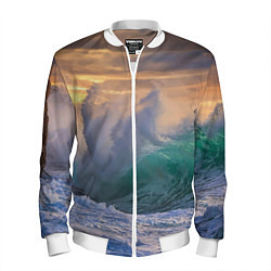 Бомбер мужской Штормовая волна, накатывающая на берег, цвет: 3D-белый