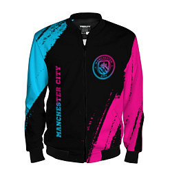 Мужской бомбер Manchester City - neon gradient: надпись, символ