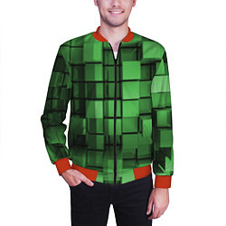 Бомбер мужской Киберпанк броня - Зелёный металлические кубы, цвет: 3D-красный — фото 2