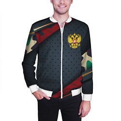 Бомбер мужской Герб России черно-красный камуфляж, цвет: 3D-белый — фото 2