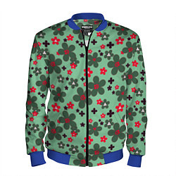 Бомбер мужской Красно-зеленый цветочный узор ретро, цвет: 3D-синий