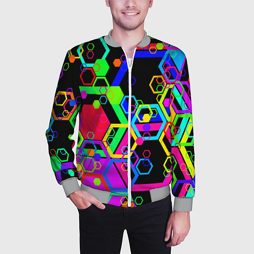 Мужской бомбер Разноцветная геометрическая текстура / 3D-Меланж – фото 3