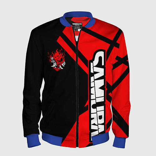 Мужской бомбер Cyberpunk 2077 - Надпись Samurai / 3D-Синий – фото 1