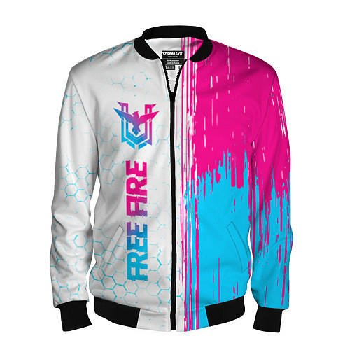 Мужской бомбер Free Fire neon gradient style: по-вертикали / 3D-Черный – фото 1