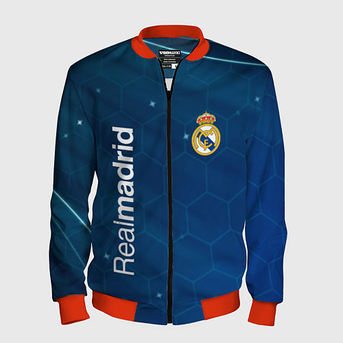 Мужской бомбер Real madrid голубая абстракция / 3D-Красный – фото 1