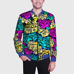 Бомбер мужской Психоделические манулы, цвет: 3D-синий — фото 2