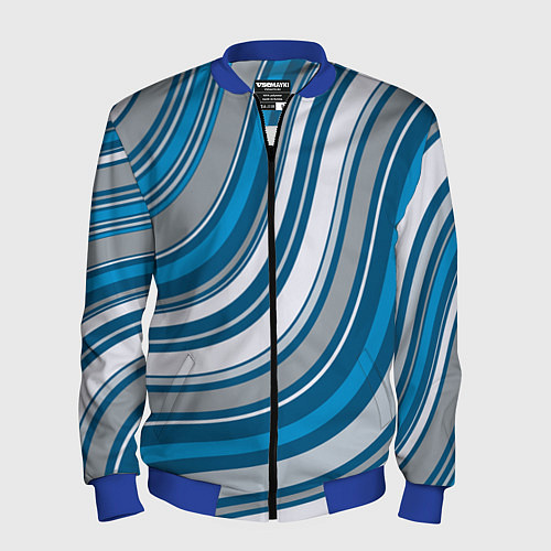 Мужской бомбер Волнистые полосы - текстура / 3D-Синий – фото 1