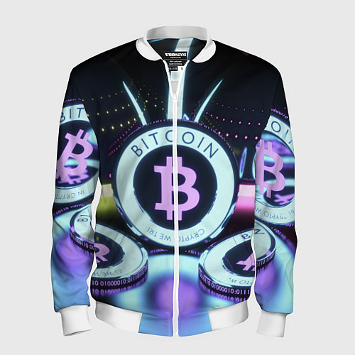 Мужской бомбер Неоновый светящийся биткоин / 3D-Белый – фото 1