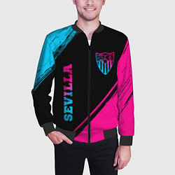 Бомбер мужской Sevilla - neon gradient: надпись, символ, цвет: 3D-черный — фото 2