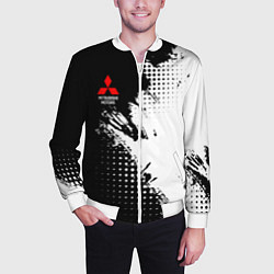 Бомбер мужской Mitsubishi - черно-белая абстракция, цвет: 3D-белый — фото 2