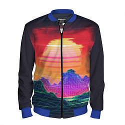 Бомбер мужской Синтвейв неоновые горы на закате, цвет: 3D-синий