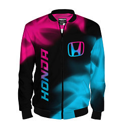 Бомбер мужской Honda - neon gradient: надпись, символ, цвет: 3D-черный