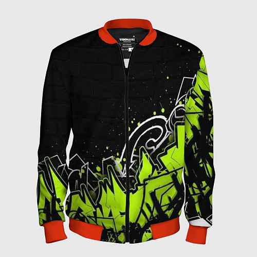 Мужской бомбер Яркое граффити на черной стене / 3D-Красный – фото 1