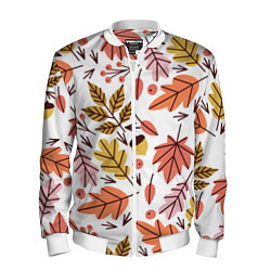 Бомбер мужской Осенний паттерн - листья, цвет: 3D-белый