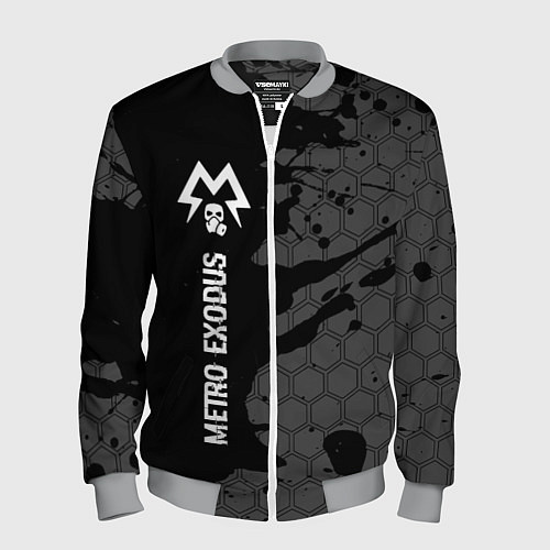 Мужской бомбер Metro Exodus glitch на темном фоне: по-вертикали / 3D-Меланж – фото 1
