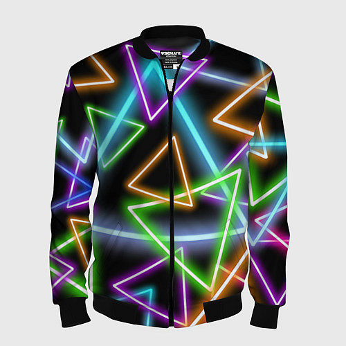 Мужской бомбер Неоновые треугольники - текстура / 3D-Черный – фото 1