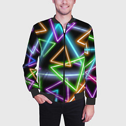 Бомбер мужской Неоновые треугольники - текстура, цвет: 3D-черный — фото 2