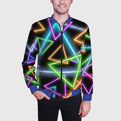Бомбер мужской Неоновые треугольники - текстура, цвет: 3D-синий — фото 2