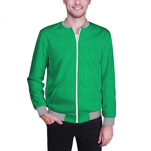 Мужской бомбер Зеленый вязаный свитер / 3D-Меланж – фото 3