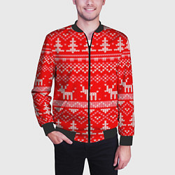 Бомбер мужской Рождественский красный свитер с оленями, цвет: 3D-черный — фото 2