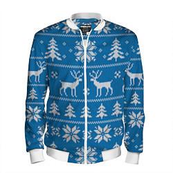 Мужской бомбер Рождественский синий свитер с оленями