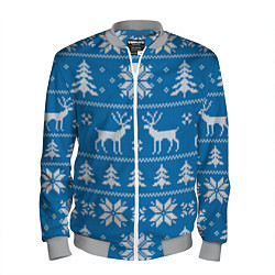 Мужской бомбер Рождественский синий свитер с оленями