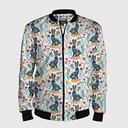 Мужской бомбер Новогодний паттерн - Кролики и веточки