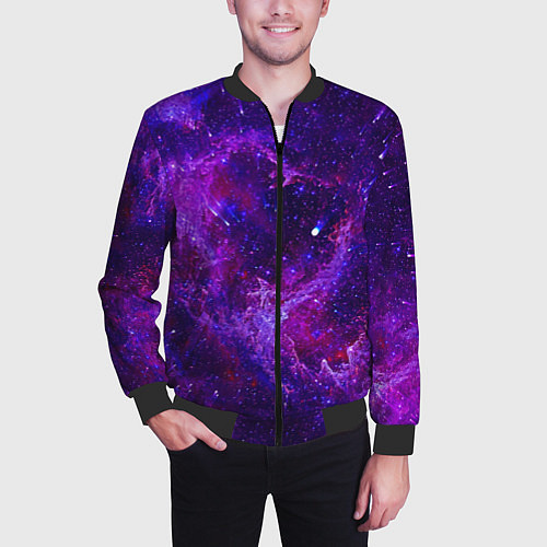 Мужской бомбер Неоновый космос и звезды / 3D-Черный – фото 3