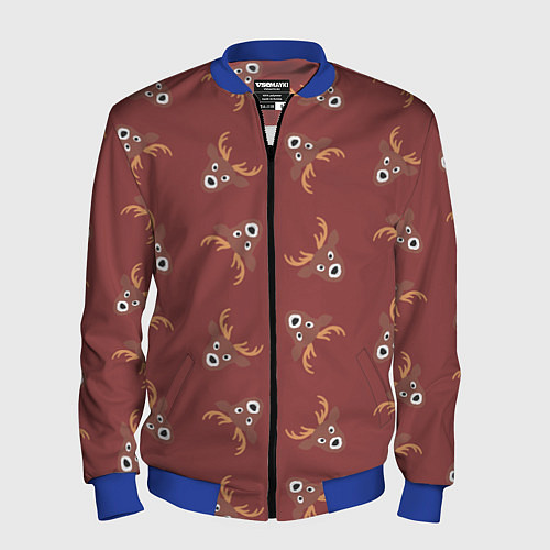 Мужской бомбер Эстетика: праздничные олени на бордовом фоне / 3D-Синий – фото 1