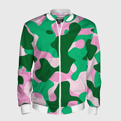 Мужской бомбер Абстрактные зелёно-розовые пятна / 3D-Белый – фото 1