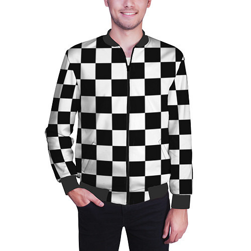 Мужской бомбер Шахматные клетки - текстура / 3D-Черный – фото 3