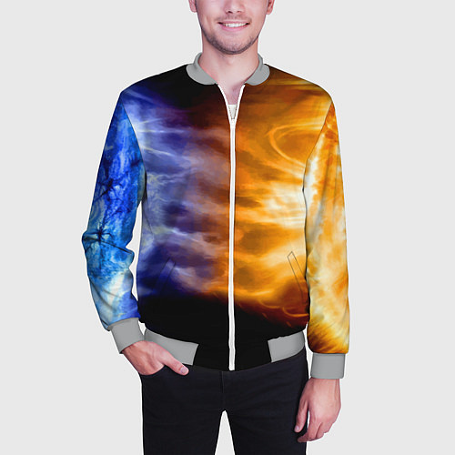 Мужской бомбер Борьба двух стихий - лёд и пламя / 3D-Меланж – фото 3