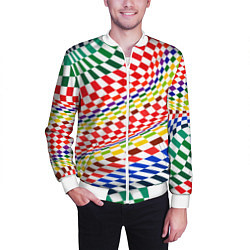 Бомбер мужской Разноцветная оптическая иллюзия, цвет: 3D-белый — фото 2