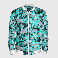 Мужской бомбер Пятнистый абстрактный узор серый с бирюзовыми лини
