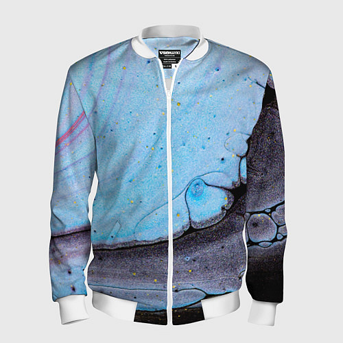 Мужской бомбер Синий и тёмный песок и краски / 3D-Белый – фото 1