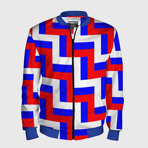 Мужской бомбер Плетение триколор / 3D-Синий – фото 1