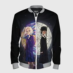 Мужской бомбер Энид и Уэнсдэй на фоне окна