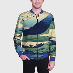 Бомбер мужской Журавли - японский художник Хокусай Фудзи, цвет: 3D-синий — фото 2