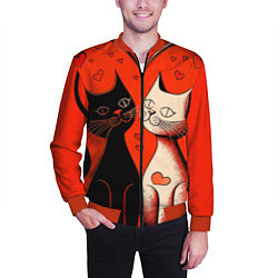 Бомбер мужской Влюблённые кошки на красном фоне, цвет: 3D-красный — фото 2