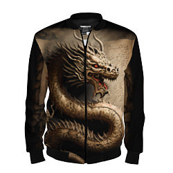Бомбер мужской Китайский дракон с открытой пастью, цвет: 3D-черный