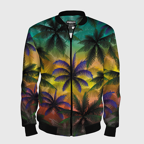 Мужской бомбер Кроны пальм, Багамы / 3D-Черный – фото 1