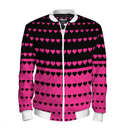 Бомбер мужской Черные и розовые сердца узор, цвет: 3D-белый