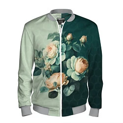Бомбер мужской Розы на зеленом фоне, цвет: 3D-меланж