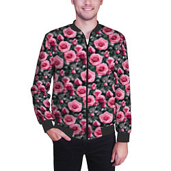 Бомбер мужской Кусты розовых роз на сером фоне, цвет: 3D-черный — фото 2