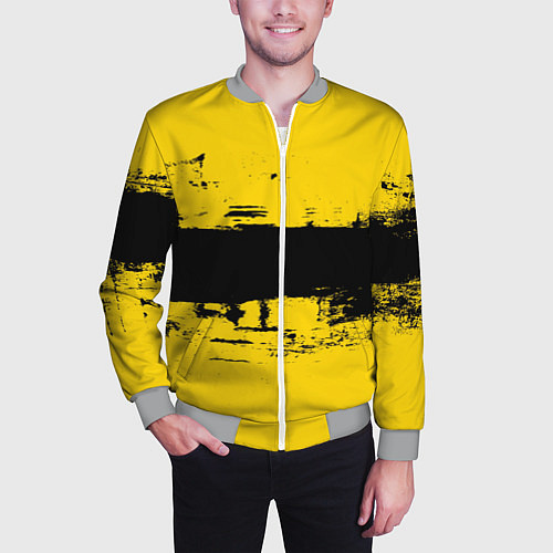 Мужской бомбер Черно-желтая полоса Cyberpunk 2077 / 3D-Меланж – фото 3